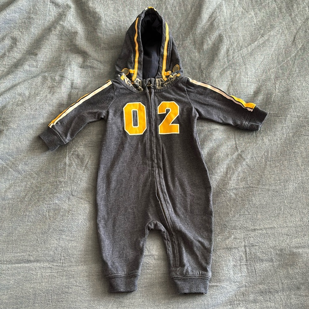 Carter’s Navy and Yellow Baby Football Zip-Up Onesie Sleeper, 0-3 Months